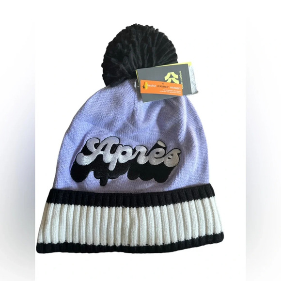 All in Motion Apres Purple Black and White Pom Pom Stocking Hat - Picture 1 of 5